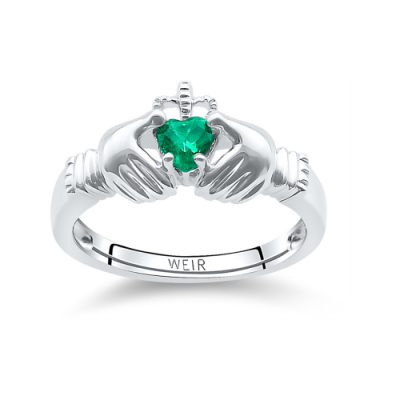 White Gold and Emerald Claddagh Ring