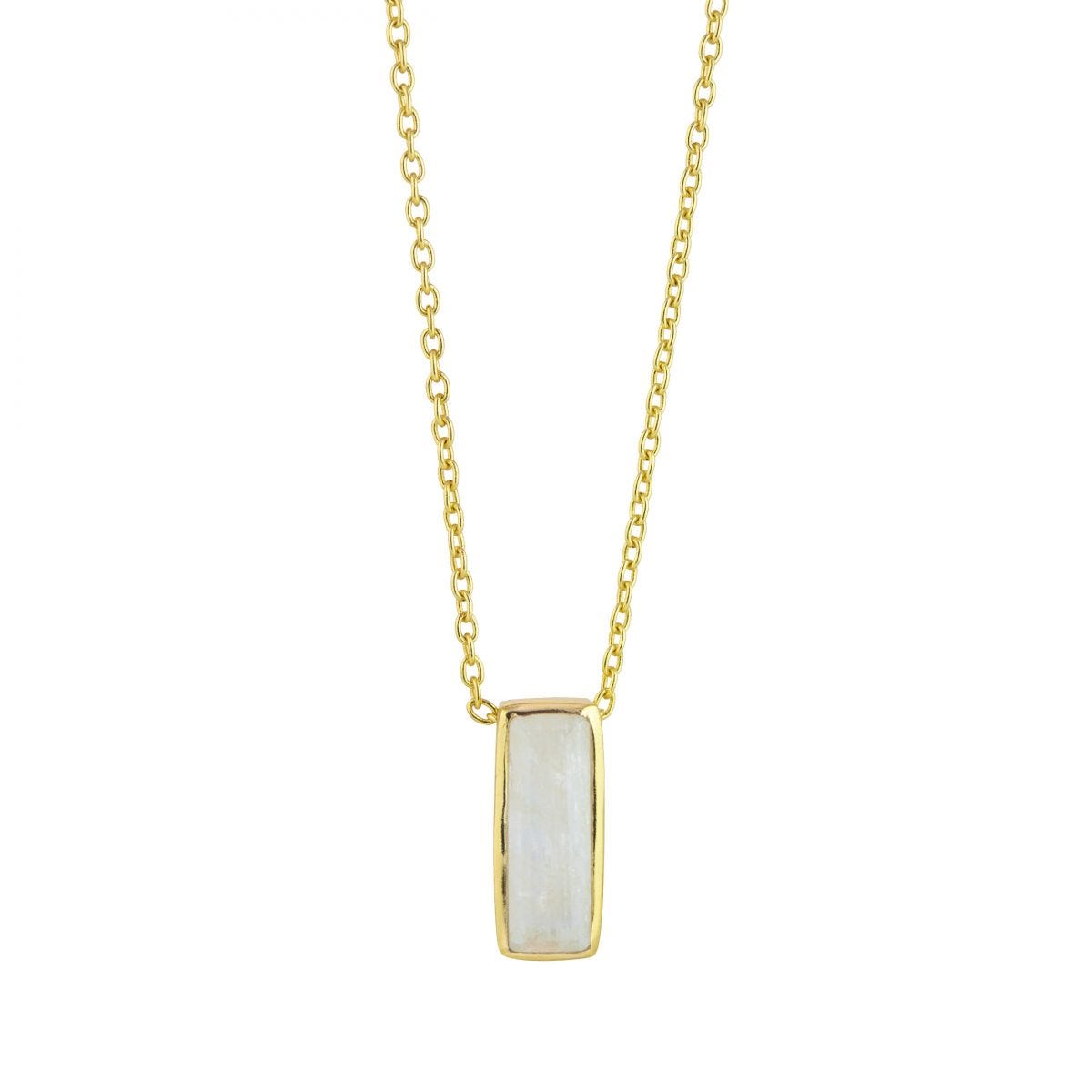 Juvi Gold Plated Manhattan Necklace. Welcome a simplistic elegance to your jewellery collection with this necklace, featuring a sparkling moonstone. Add the finishing touches to any outfit. Ideal for layering or wear alone for a minimalistic style.