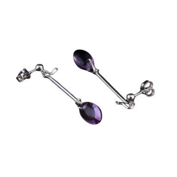 Silver Vivianna Dew Drop Purple Stone Drop Earrings