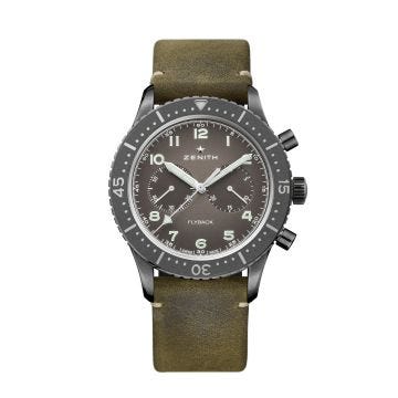 Zenith Cronometro Tipo CP-2 43mm aged stainless-steel automatic chronograph leather strap watch.