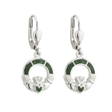 Solvar Sterling Silver & Connemara Marble Claddagh Drop Earrings