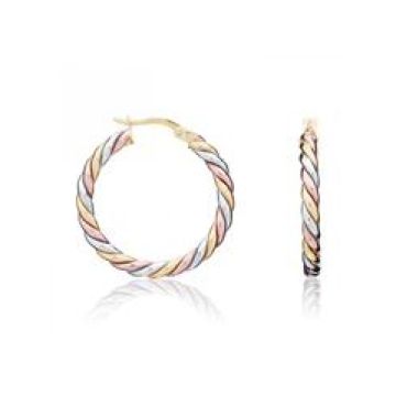 9k Gold Three Colour Twist Hoop Earrings