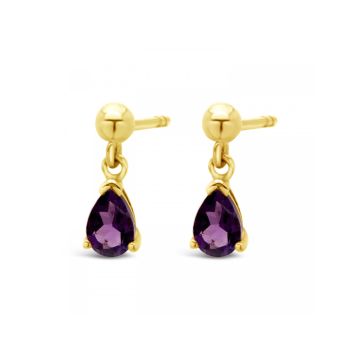 9k Yellow Gold Pear Shape Amethyst Drop Earrings