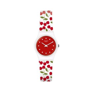 Swatch 25mm Ladies Cerise Moi Silicone Strap Watch.