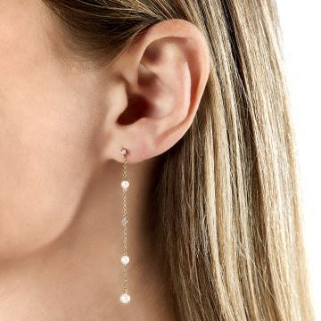 18k Yellow Gold Trend Cultured Freshwater Pearl and Diamond Earrings