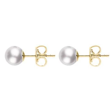Mikimoto 18k Yellow Gold 7.5mm White Grade A+ Pearl Stud Earrings