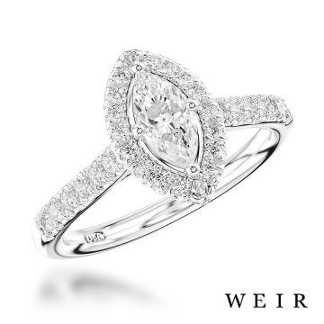 Platinum and marquise cut diamond engagement ring