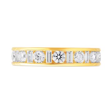 18k Yellow Gold Round Brilliant & Baguette Cut 1.50ct Diamond Band