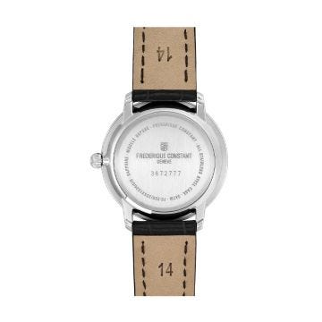 Photo of the Frederique Constant Classics Slimline Ladies Small Seconds 29mm Quartz Watch with Silver Dial, Stainless Steel Case & Leather Strap – FC-235M1S6