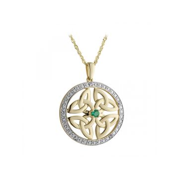 Solvar 14K Yellow Gold Emerald Trinity Knot Pendant