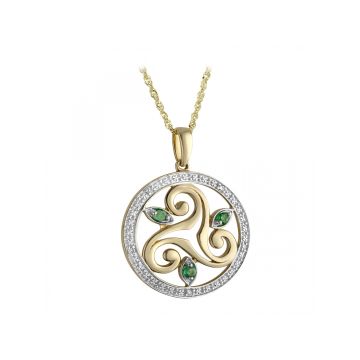 Solvar Yellow Gold and Emerald Spiral Trinity Knot Pendant