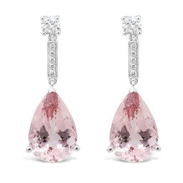 18K White Gold, Morganite & Diamond Drop Earrings