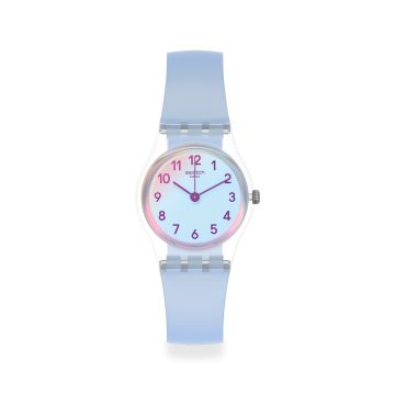 Swatch 25mm Ladies Casual Blue Silicone Strap Watch.