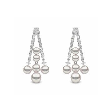 Sleek 18ct White Gold Akoya Pearl & Diamond Earrings