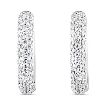 18k White Gold Round Briliant Cut Diamond Cluster Earrings