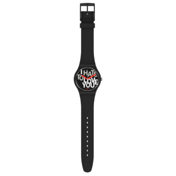 Valentine's Day HATE 2 LOVE 41mm, Round Black Dial, Quartz, Black Case, Black Strap Watch