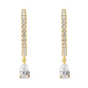 Weir Collection 18k Yellow Gold Diamond Huggies with Diamond Pear Drop