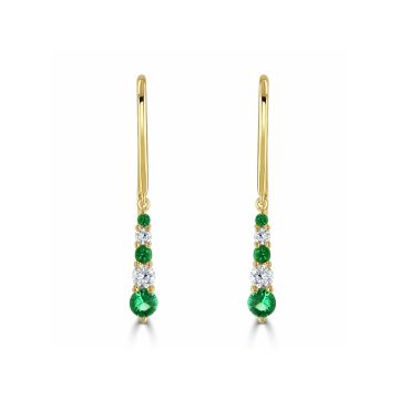 Weir Collection 18K Yellow Gold 0.18ct Diamond and 0.29ct Emerald Tiara Drop Earrings
