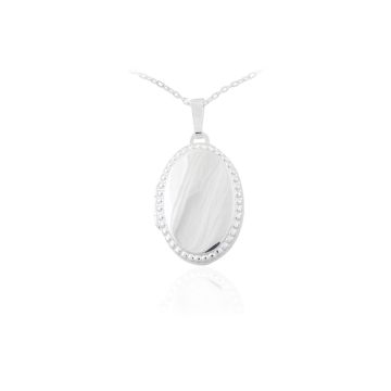 Sterling Silver Polished Oval Beaded Edge Locket Pendant Necklace