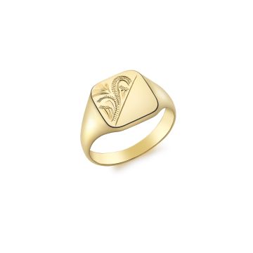 9ct Yellow Gold Half-Engraved  Square Signet Ring