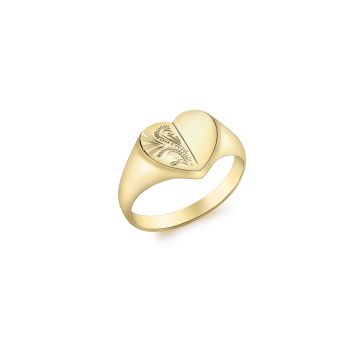 9ct Yellow Gold Half-Engraved Heart Signet Ring