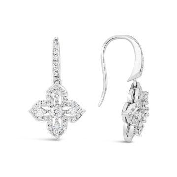 18k White Gold Diamond Cluster Flower Style Drop Earrings
