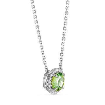 18k Green Tourmaline and Diamond Halo Pendant