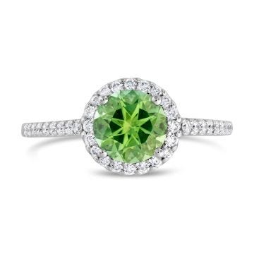 18k Green Tourmaline and Diamond Halo Ring