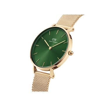 Petite 32mm Emerald Dial Gold Plated Stainless Steel Watch