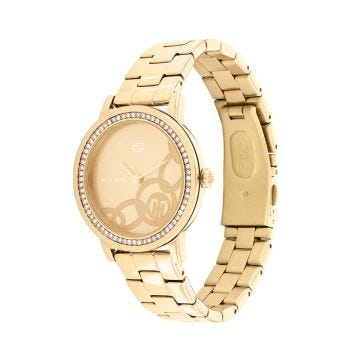 Maya Ladies 34mm Champagne Dial Quartz Movement Gold Plated Stainless Steel Bracelet Watch