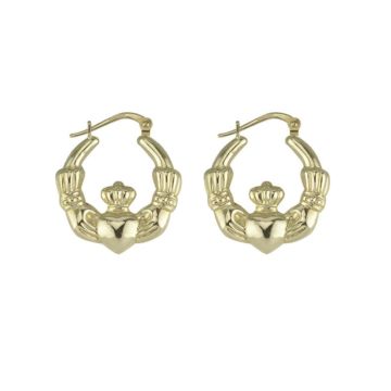 Solvar 9ct Yellow Gold Small Claddagh Hoop Creole Earrings
