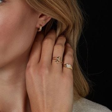 9K Yellow Gold Leaf Stud Earrings