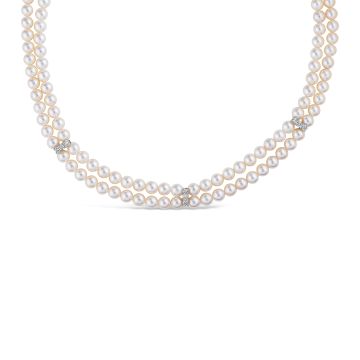 18k White Gold Akoya Pearl & 0.92cts Diamond 2-Row Necklace