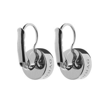 Photo of the  DYRBERG/KERN Louise Silver Tone Earrings adorned with shimmering light sapphire blue crystals