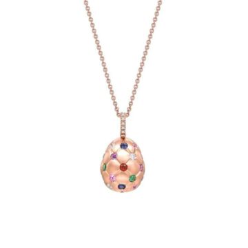 Faberge Treillage 18k Gold Multi-coloured Gemstone Egg Pendant