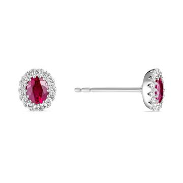 Weir Collection 18k White Gold Ruby and Diamond Cluster Earrings