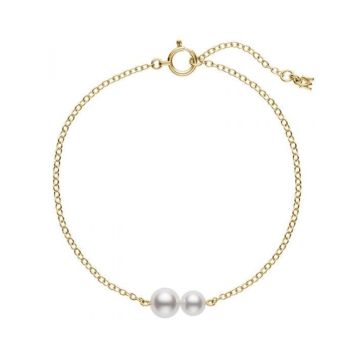 Mikimoto 18 Carat Yellow Gold Pearl Chain Bracelet
