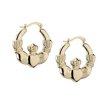 Solvar 14ct Yellow Gold Claddagh Creole Earrings