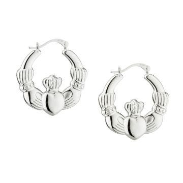Solvar Sterling Silver Medium Creole Claddagh Earrings