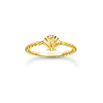 Shell Detail Gold Plated Rope Ring Size 54