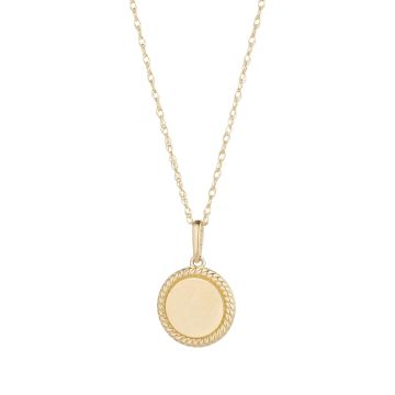 9k Yellow Gold Roped Edge Disk Pendant Necklace