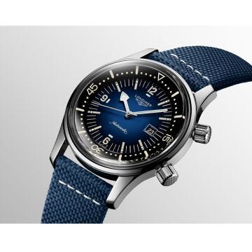 Longines Legend Diver 42mm, Navy Dial, Automatic Movement, Stainless Steel Case, Navy Leather Strap