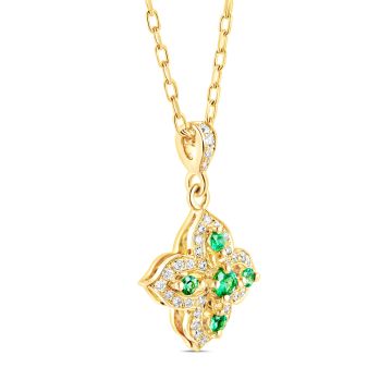 18k Yellow Gold Emerald and Diamond Flower Pendant