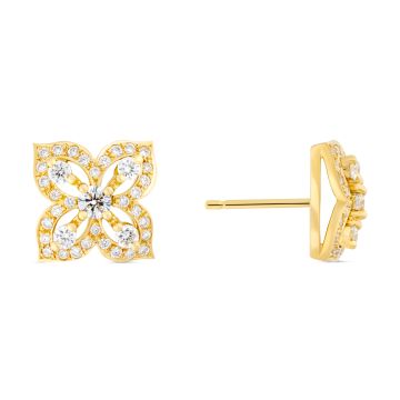 Weir Collection 18k Yellow Gold and Diamond Flower Earrings