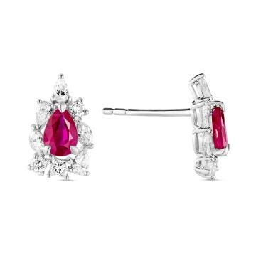 18k Pear Cut Ruby and Diamond Cluster Earrings