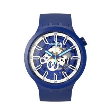 Big Bold ISWATCH BLUE 47mm, Round Transparent Dial, Quartz, Blue Case, Blue Strap Watch