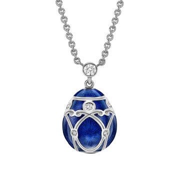 Fabergé Heritage Palais White Gold Diamond & Royal Blue Guilloché Enamel Petite Egg Pendant
