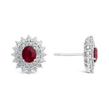 Weir Collection 18K 1.61cts Ruby and Diamond Cluster Earrings