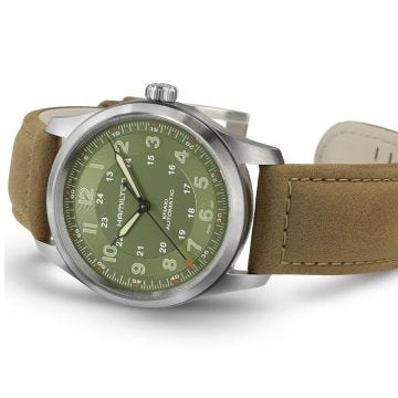 Khaki Field 38mm, Green Dial, Automatic Movement, Titanium Case, Green Leather Strap Watch