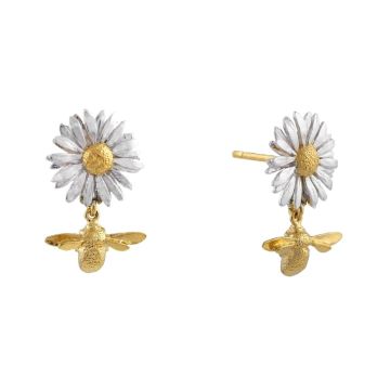 Alex Monroe Daisy Stud Earrings with Teeny Tiny Bee Drops
